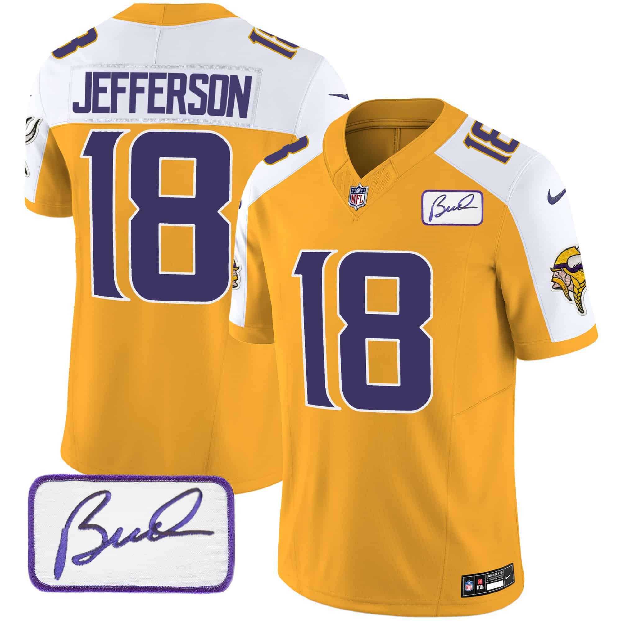 Men Minnesota Vikings #18 Jefferson Yellow 2024 Nike Bud Grant Patch Classic Limited NFL Jersey style 1->indianapolis colts->NFL Jersey